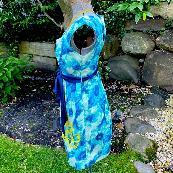 FLOREAT BY ANTROPOLOGIE  BLUE FLORAL / YELLOW SEQUINS SUMMER DRESS - 4P 💙🌸👗 - Picture 7 of 14